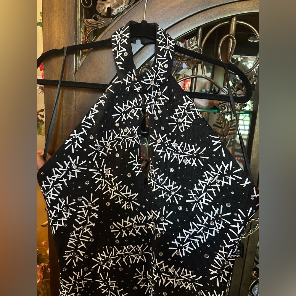 St John Evening Black and White Halter Top Dress